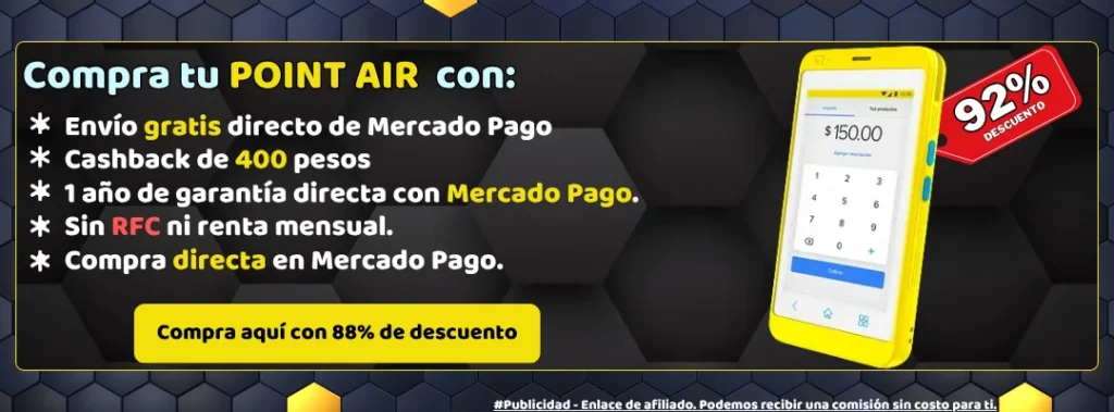 Terminales Point Air de Mercado Pago afiliados con 92% de descuento